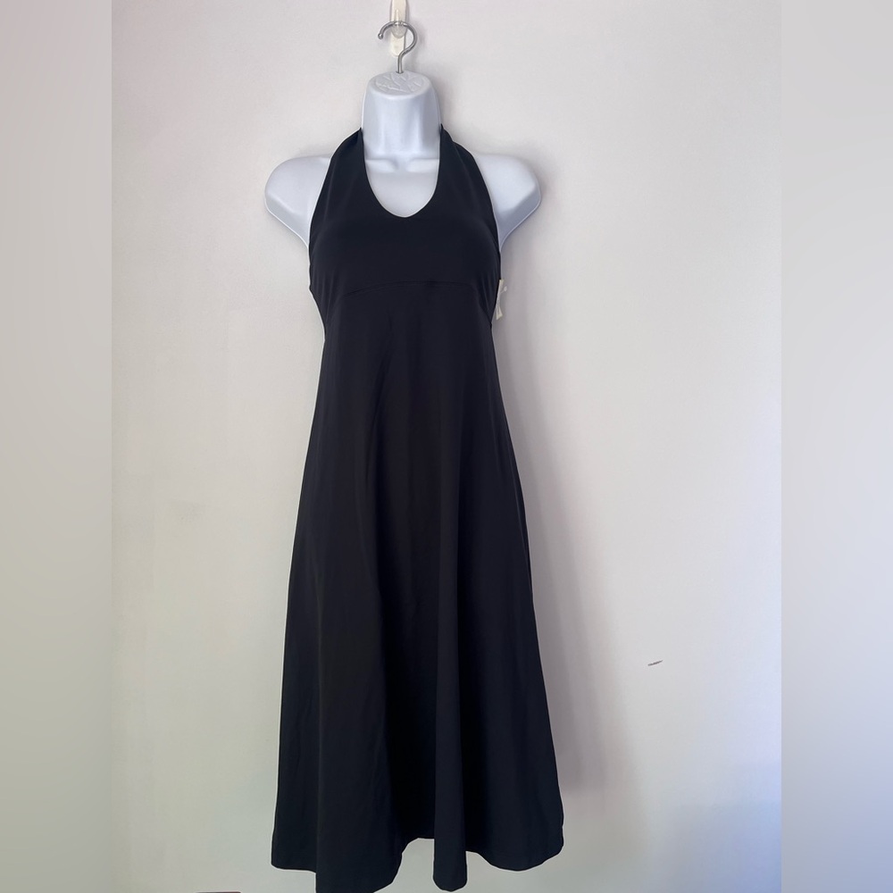 Patagonia Black Halter Style Tie Back Shift Dress EUC Stretch Size M